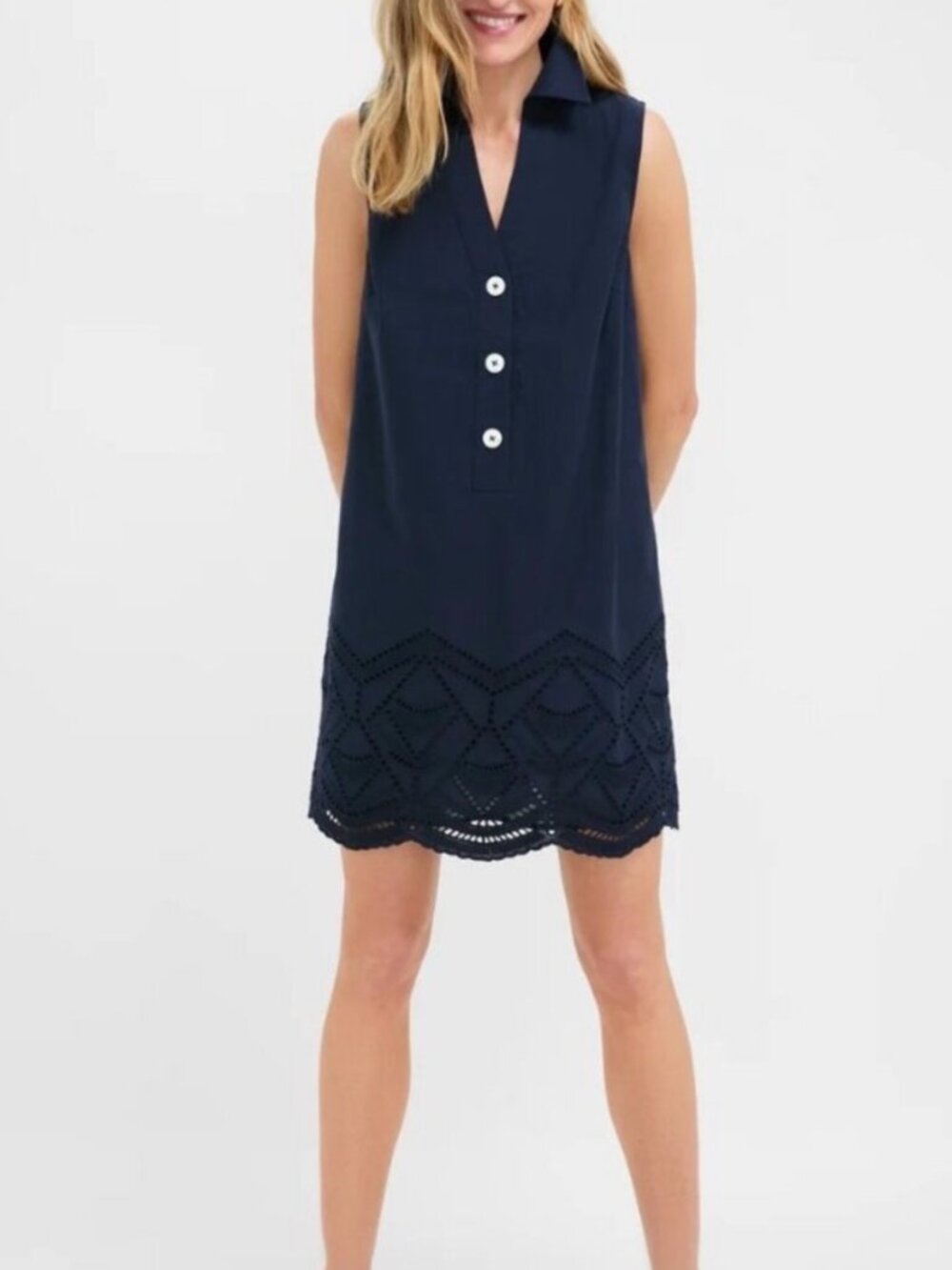 Tuckernuck Eyelet Sleeveless Collier Dress in Navy Blue Large New Shirtdress